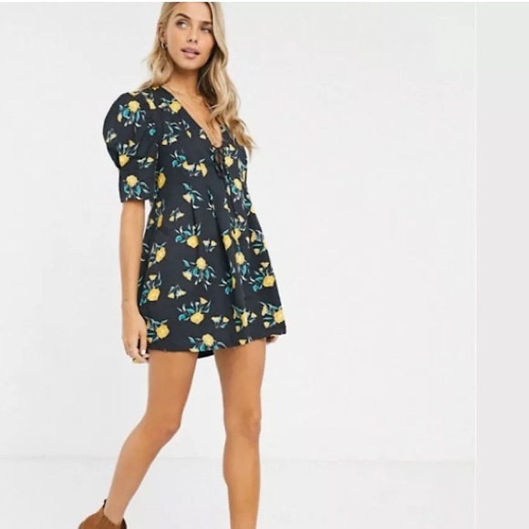 Free People Dresses & Skirts - Free People Black Yellow Floral tunic dress NWT